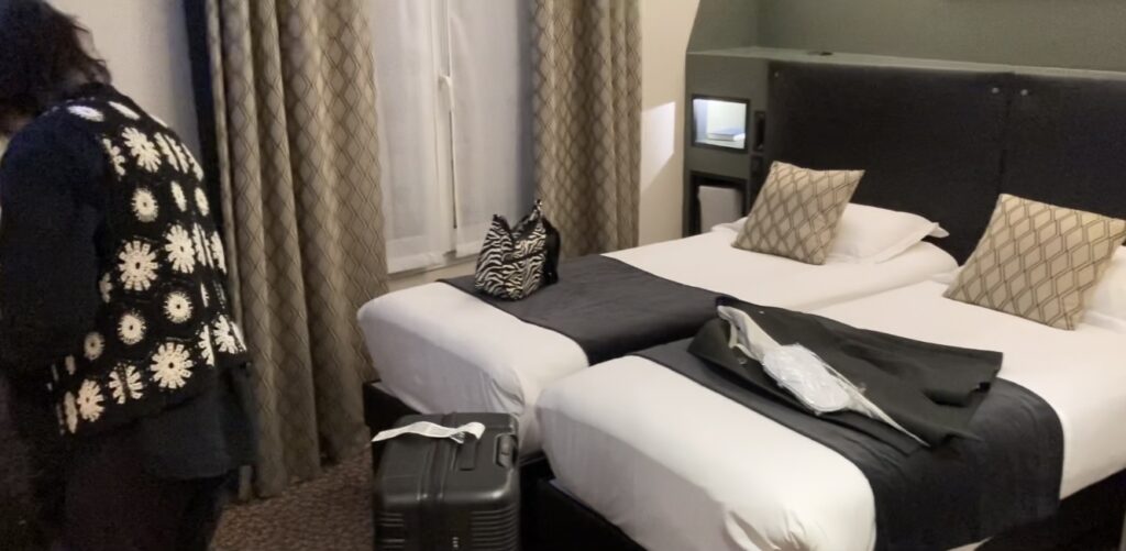 オテルルーブルサンタンヌの部屋の様子。シングルベット２つ