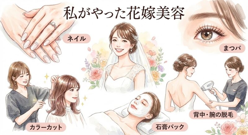 私がやった花嫁美容　ネイル、石膏パック、まつパ、脱毛、カラーカット
